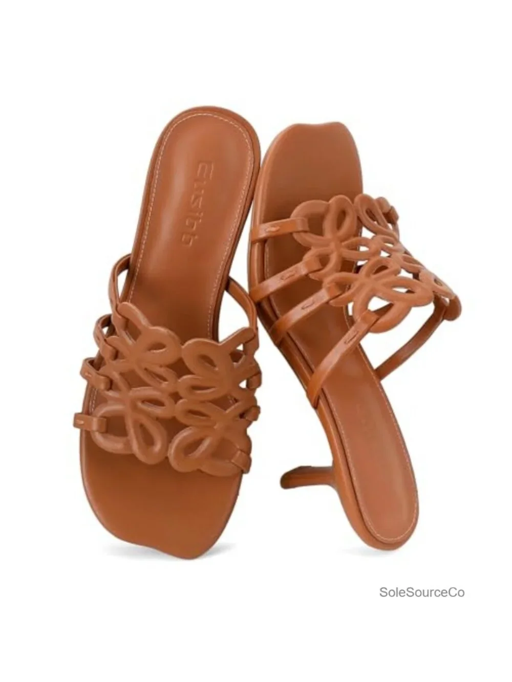 Luxury Open Toe Slip On Sandals Kitten Heel Square Toe Slides